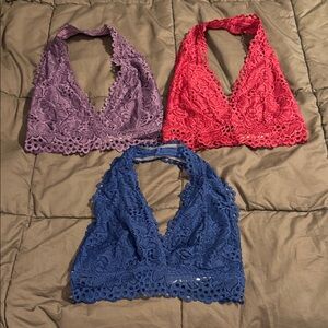 New Lace Halter Bralettes- Purple, Wine, and Blue
